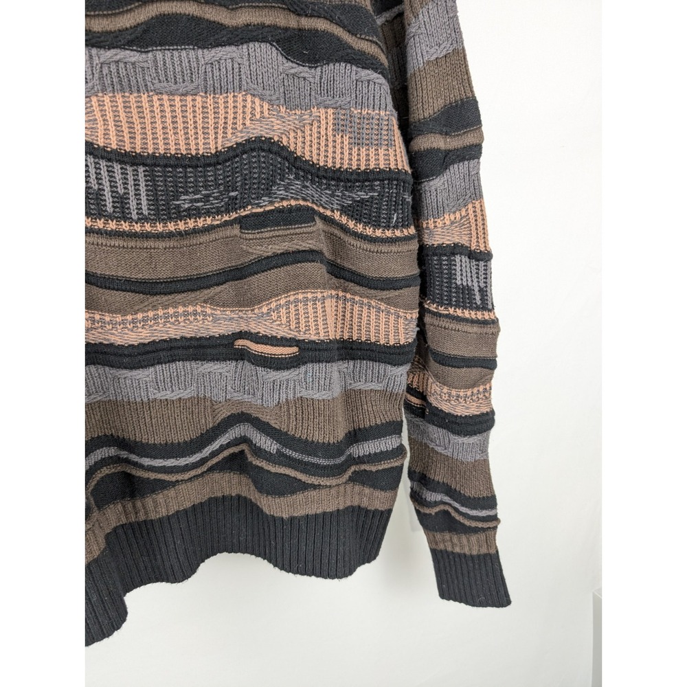 Coogi Style 3D Knit Crewneck Sweater Size M Brown Striped Retro Funky Cottage - Picture 4 of 12